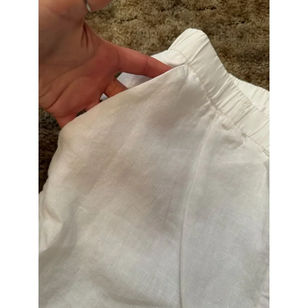 Quince 100% European Linen Pants in White Light Weight Resort Wear Elastic Waist